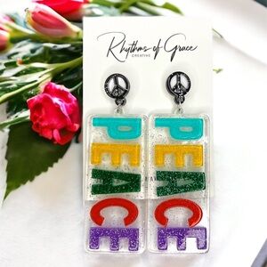 Vibrant Peace Dangle Earrings: Colorful Unity for Your Style! NWT Hippie Costume